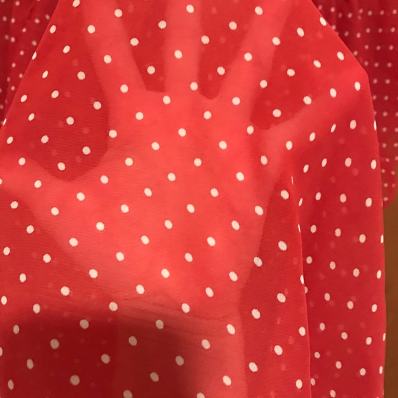 Trulli Women's Chiffon Sheer Boho Blouse, Rich Red White Polka Dots, Size Large - Picture 7 of 7